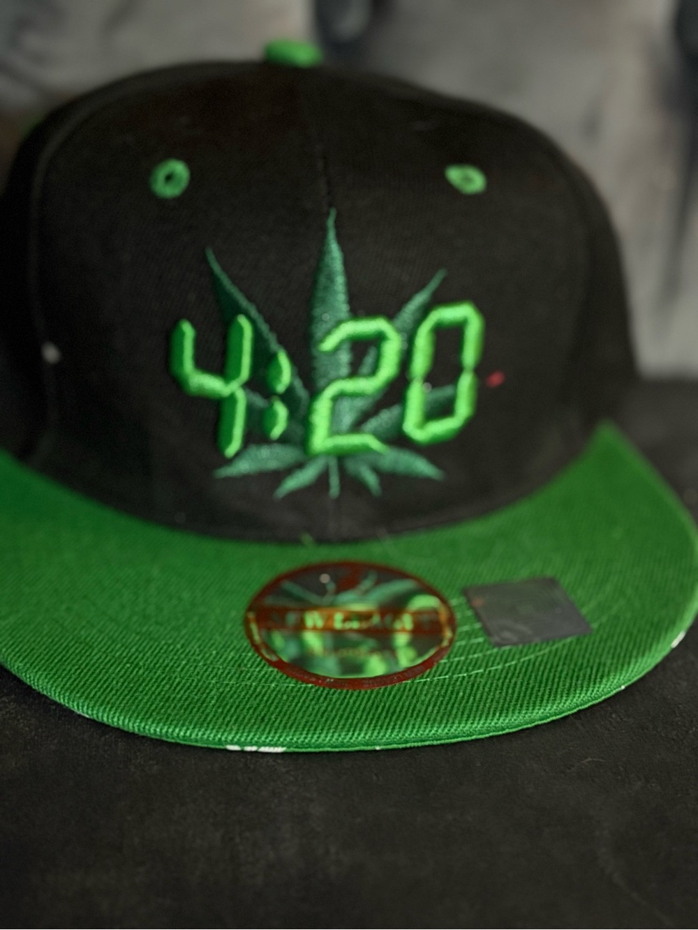Black & Green 4:20 Snapback Cap with Embroidered Design